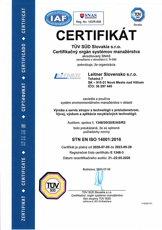 certifikát STN EN ISO 45001:2019